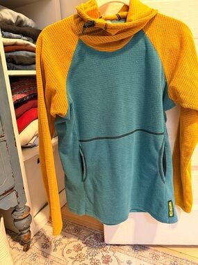 Microgrid hoodie - Teal & Mustard